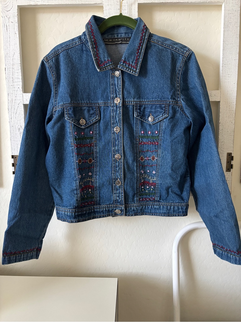 New Identity Embroidered Blue Denim Jacket